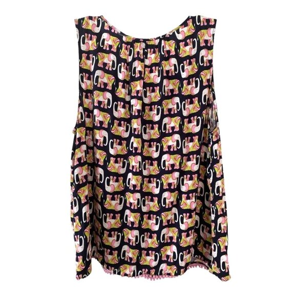 Crown & Ivy Sleeveless Top Sz XL Navy Background With Elephants - Picture 4 of 6
